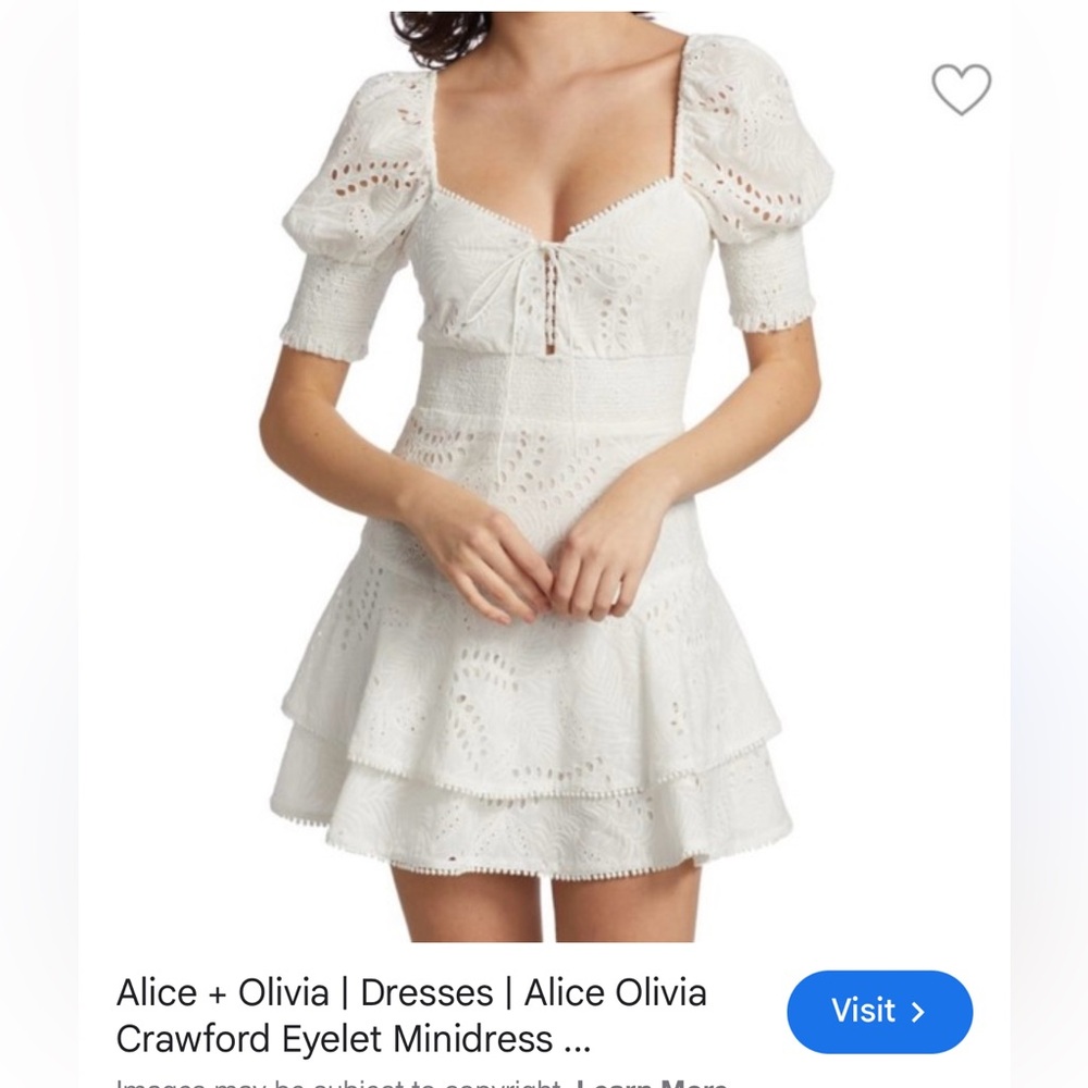 Alice + Olivia White Eyelet Puff-Sleeve Minidress